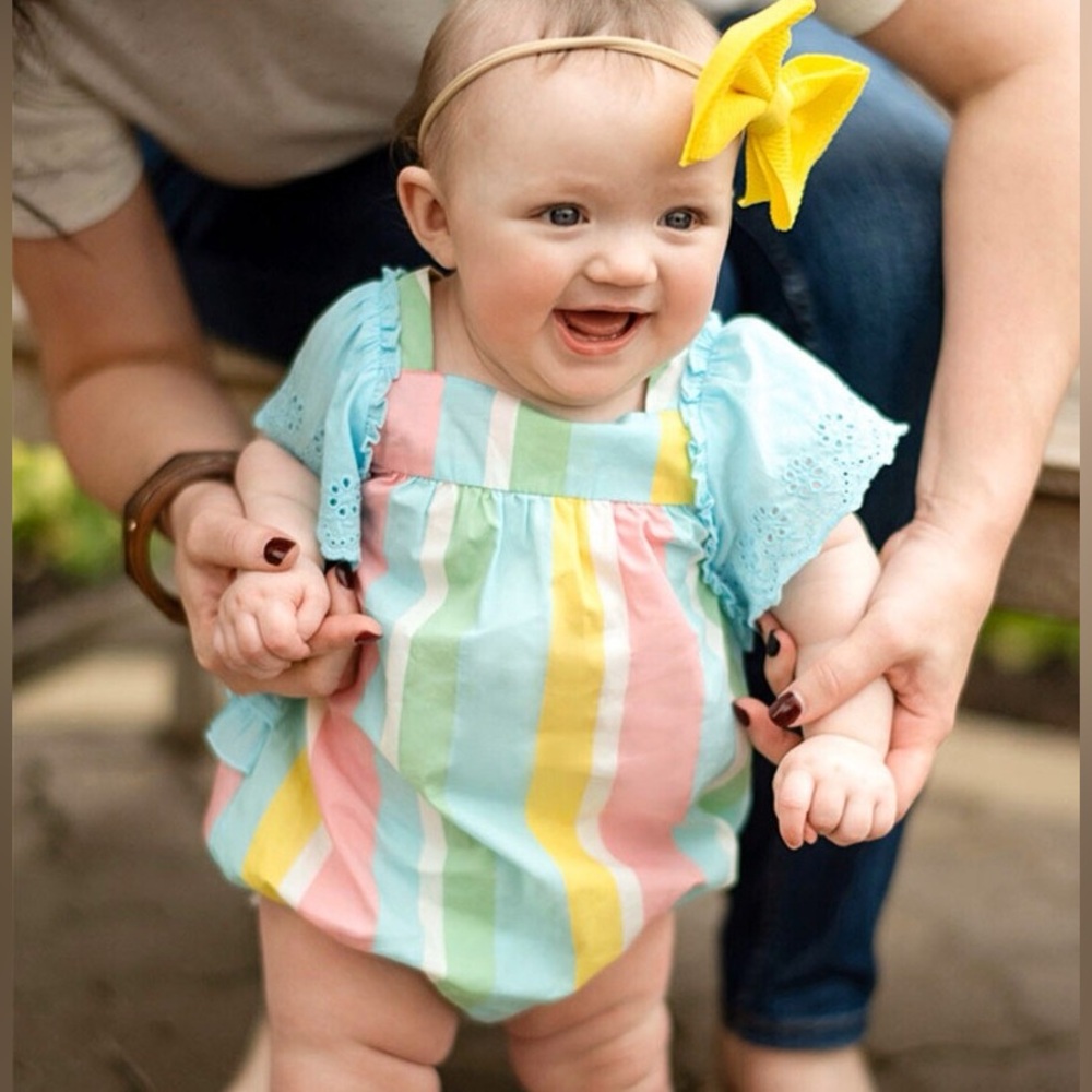 Matilda Jane Romper Baby Girl Size 12-18M Giggle Time Bubble Striped One Piece